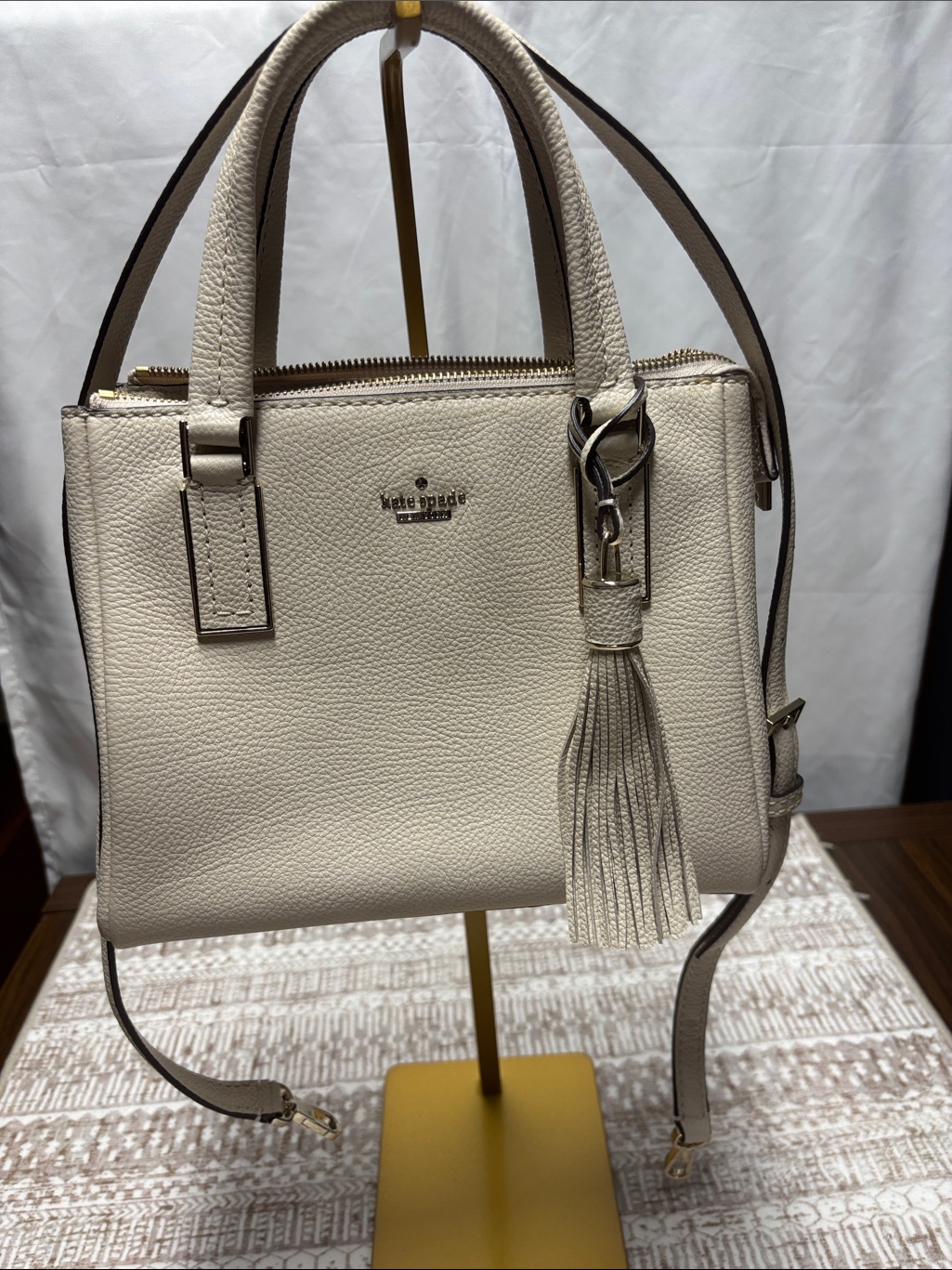Kate Spade Small Naomi Cream Pebbled Leather Tassel Satchel